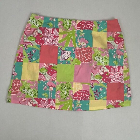 Vintage Lilly Pulitzer Women's 10P Skort Patchwork Flamingo Shells Floral Fan - Picture 3 of 4
